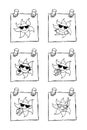 Hand drawn black and white illustrations of cute cartoon sun characters in post-its. Royalty Free Stock Photo
