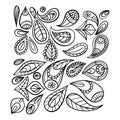 Hand drawn black and white indian paisley illustration.