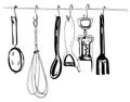 Hand drawn black and white kitchen tools Royalty Free Stock Photo