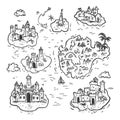 Hand-Drawn Treasure Map with Castles and Islands, Adventure Illustration Royalty Free Stock Photo