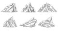 Hand drawn black and white mountain range vector illustrations set Royalty Free Stock Photo