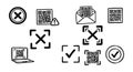 Hand drawn black and white qr code icons with check marks, crosses, laptop, and envelope symbols in simple vector style Royalty Free Stock Photo