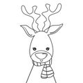 cute hand drawn black and white reindeer funny vector illustration for coloring art