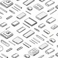 Hand drawn black and white seamless pattern of notebooks, diaries, sketchbooks, and notepads on white background Royalty Free Stock Photo