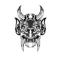 Hand drawn black and white tattoos artwork devil satan mask oni demon horn vector Illustration