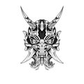 Hand drawn black and white tattoos artwork devil satan mask oni demon horn vector Illustration