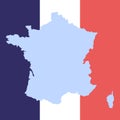 Hand drawn blank map of France isolated on France flag colors background. France silhouette Royalty Free Stock Photo