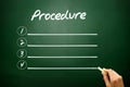 Hand drawn blank Procedure list concept on blackboard