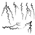 Hand drawn Blitz lightning thunder light sparks storm flash thunderstorm. Power energy charge thunder shock doodle style