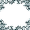 Hand drawn blue background of tropical palm leaves. Vector background. Royalty Free Stock Photo