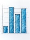 Hand-drawn blue bar chart illustration for data analysis. Royalty Free Stock Photo