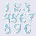 Hand drawn blue numbers.