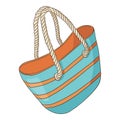 Hand Drawn Blue and Orange Striped Beach Bag. Women colorful handbag Isolated Vector Illustration on white background Royalty Free Stock Photo