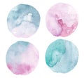 Hand drawn blue pink circle splashes watercolor set, circle turquoise watercolor Royalty Free Stock Photo