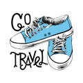 Hand drawn blue sneakers with lettering