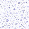 Hand Drawn blue Snowflakes Christmas Seamless Patt