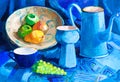 Hand-drawn blue still life with coffee pot Royalty Free Stock Photo