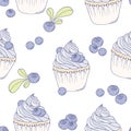 Hand drawn blueberry cupcake seamless pattern Royalty Free Stock Photo