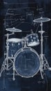 Hand drawn blueprint of a drumset in close up view on black background with clear lines Royalty Free Stock Photo