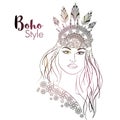 Hand drawn boho style illustration of a girl. Royalty Free Stock Photo