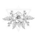 Hand drawn boho tattoo. Blackwork flower in hipster triangles