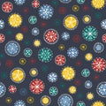 Hand drawn bright bohemian Christmas snowflakes vector seamless pattern background. Winter Holiday Handcrafted Print Royalty Free Stock Photo