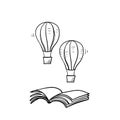 Hand drawn book and air balloon illustration vector doodle Royalty Free Stock Photo