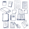 Hand drawn book, documents, notebook and sheets of paper Royalty Free Stock Photo