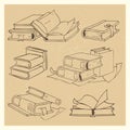 Hand drawn books sketch grunge icons set