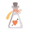 Hand drawn bottle with love potion. Magical liquid potion. Element for Halloween decorative design. Vector illustration Royalty Free Stock Photo