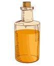 Hand drawn bottle with oil. VECTOR illustration. Yellow-orange
