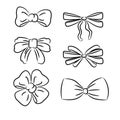 Hand drawn bow ties. Black and white vector sketched icon set. Royalty Free Stock Photo