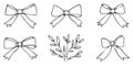 Hand-Drawn Bows And Branch Silhouette Set. Decorative Elements For Crafts And Design. Isolated Vector Illustration Royalty Free Stock Photo