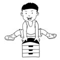 Hand drawn Boy Jumping Gymnastic Buck-Cartoon Vector