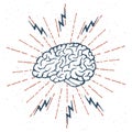 Hand Drawn Brain Lightning Bolts. Vector