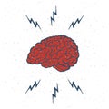 Hand Drawn Brain Lightning Bolts. Vector