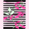 Hand drawn branch tropical plant print stripes pattern retro spring summer background vector illustration