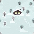 Winter landscape with a cabin