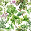 Watercolor Tropical Plants Seamless Pattern