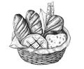 Hand drawn bread basket isolated Royalty Free Stock Photo