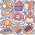 hand drawn bread doodle set