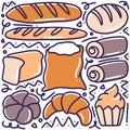 hand drawn bread doodle set