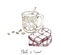 Hand Drawn of Bread Toast and Iced Coffee Royalty Free Stock Photo
