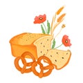 Hand drawn bread and wheat ears for bakery emblems and packaging prints, flat vector. Royalty Free Stock Photo