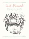 Drawn bride groom carriage vector sketch Royalty Free Stock Photo