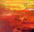 Hand drawn bright abstract painting. Artistic background. Orange and red Paint on canvas. Modern Oil painting.