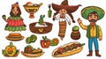 Cinco de Mayo clip art - set of Cinco de Mayo cartoon characters and design elements such as food Royalty Free Stock Photo