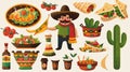 Cinco de Mayo clip art - set of Cinco de Mayo cartoon characters and design elements such as food Royalty Free Stock Photo