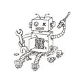 Hand drawn Brocken Robot Isolated on White background Vector