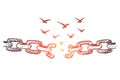 Hand drawn broken chain and flock of birds over it Royalty Free Stock Photo